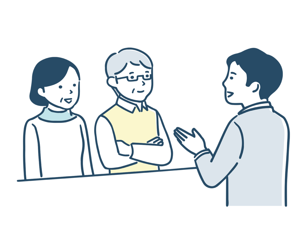 法事の料理について相談するイラスト（魚政）