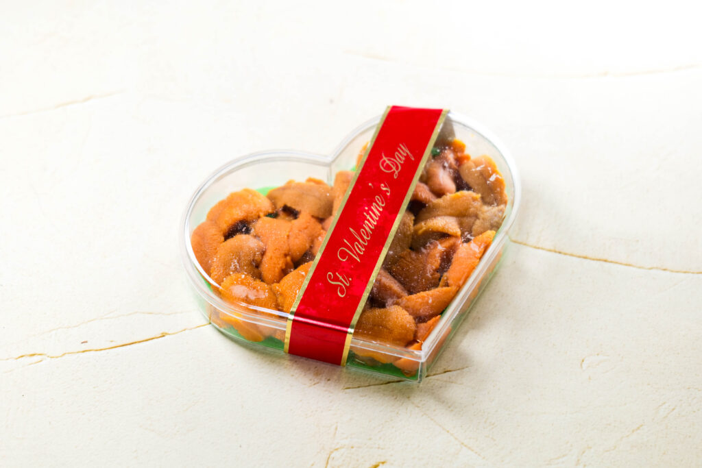 ハート型パッケージのバレンタイン限定生うに 商品写真（小川商店）