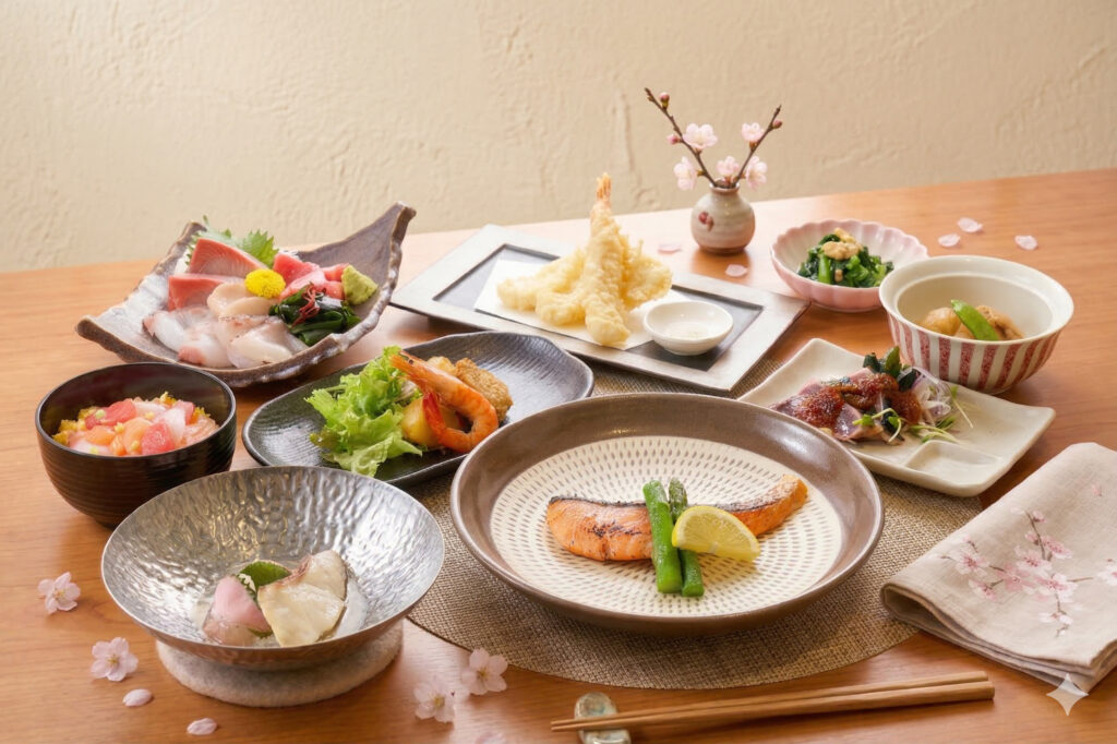 春の料理長コースと春の特選料理長コースの全体写真